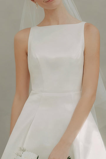 Simple White A Line Satin Short Engagement Dress